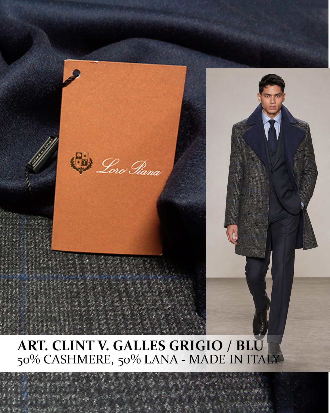 CASHMERE WOOL DOUBLEFACE ART. CLINT V. GALLES GRAY / BLUE