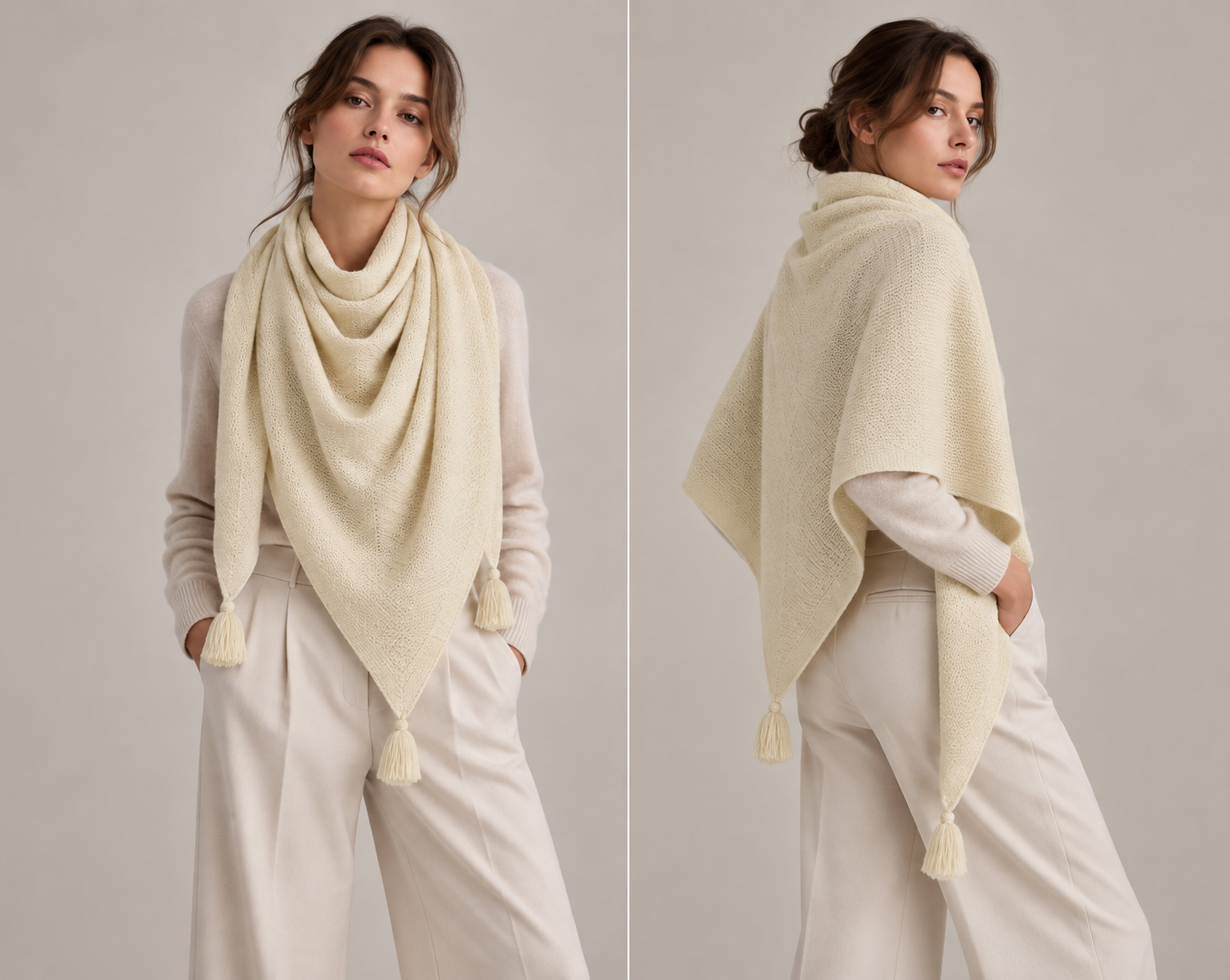 SCIALLE PURO CASHMERE ART. 1490 TRIANGOLO NAPPE V. AVORIO