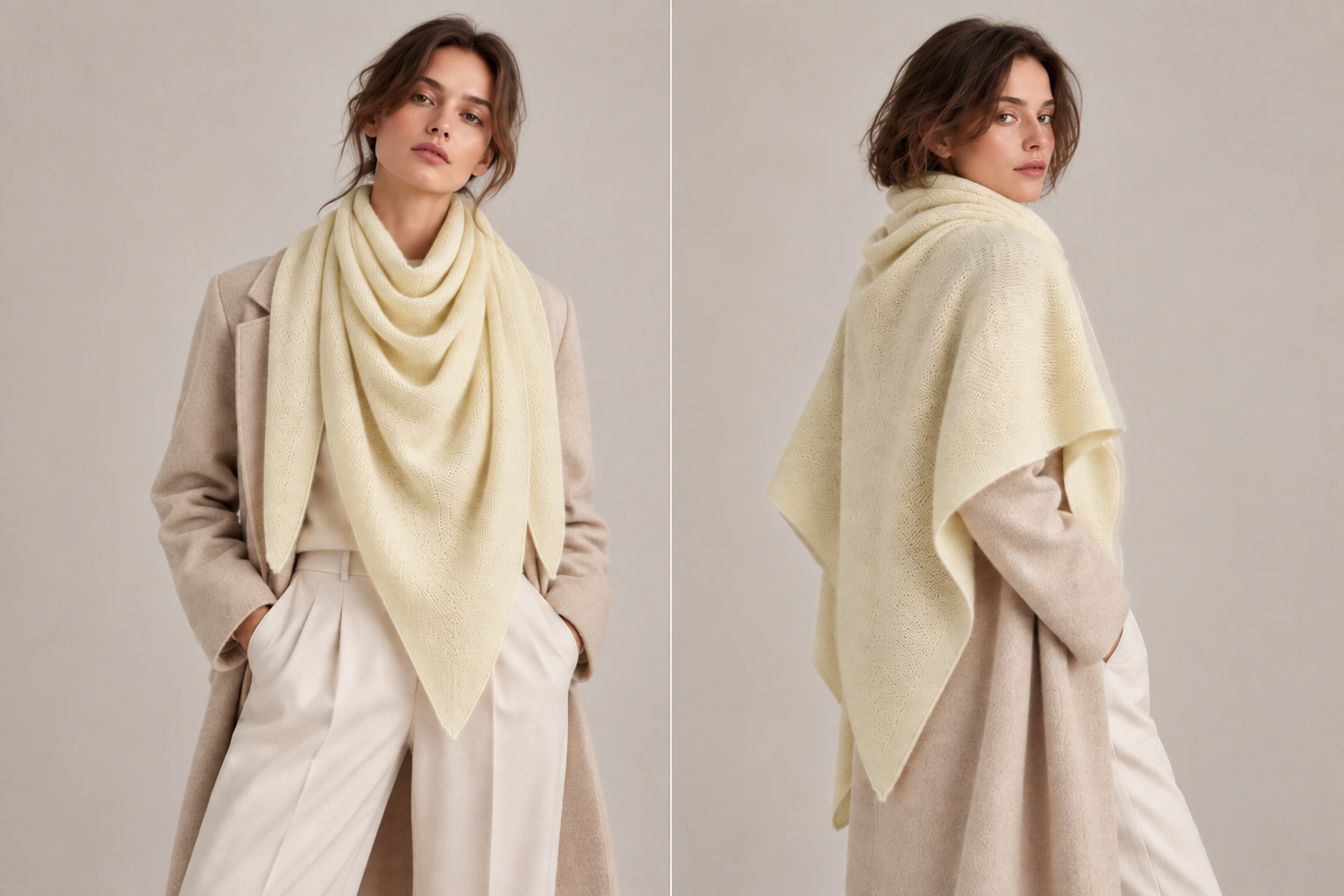 SCIALLE PURO CASHMERE ART. 1480 TRIANGOLO V. AVORIO