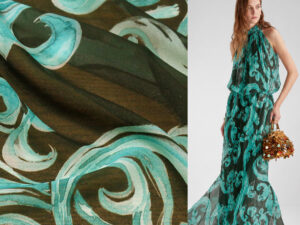 PURE SILK GEORGETTE ART. VENKA V. BLACK / TURQUOISE