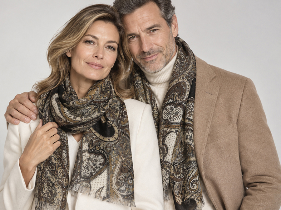 PASHMINA SCARF / STOLE 100% CASHMERE ART. ETIEN V. BLACK / BEIGE - Image 8