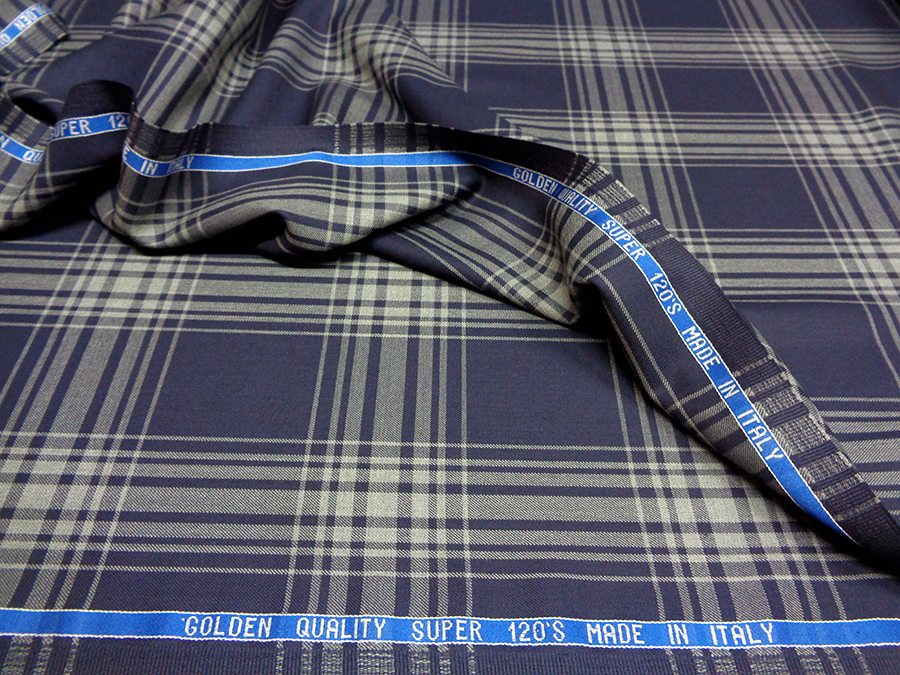 WOOL GLEN CHECK / TARTAN ART. LENNON V. DARK BLUE / SAND
