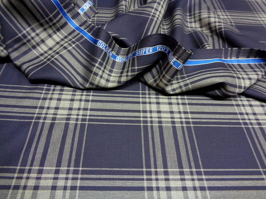 WOOL GLEN CHECK / TARTAN ART. LENNON V. DARK BLUE / SAND - Image 2