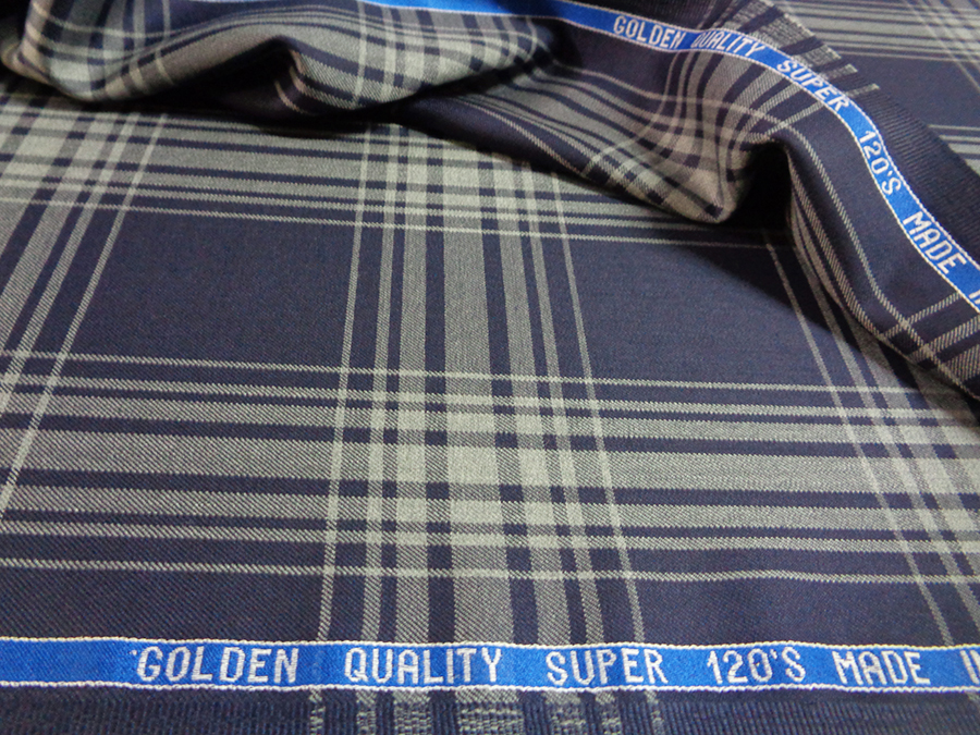 WOOL GLEN CHECK / TARTAN ART. LENNON V. DARK BLUE / SAND - Image 3