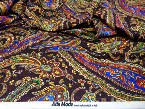 STRETCH SILK SATIN ROMAN V. CHOCOLATE / MULTICOLOR
