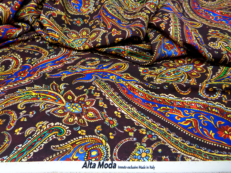 STRETCH SILK SATIN ROMAN V. CHOCOLATE / MULTICOLOR
