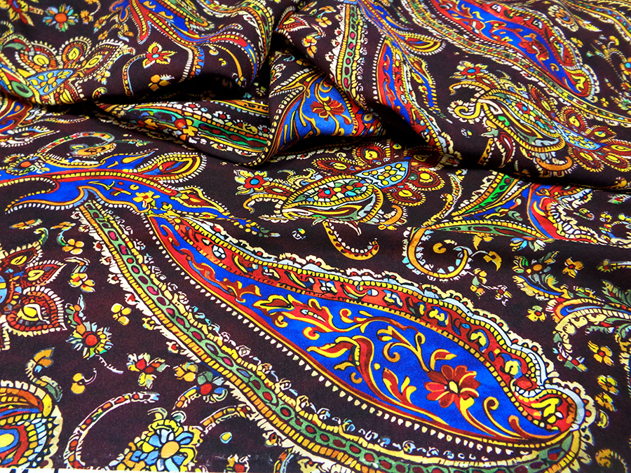 STRETCH SILK SATIN ROMAN V. CHOCOLATE / MULTICOLOR - Image 2