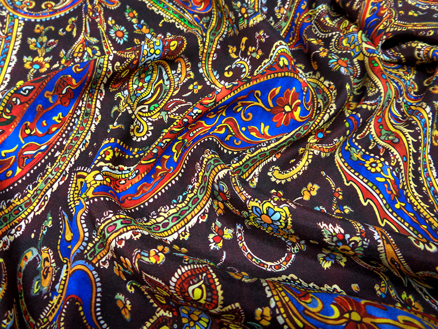 STRETCH SILK SATIN ROMAN V. CHOCOLATE / MULTICOLOR - Image 3