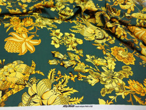 STRETCH SILK SATIN FRIDA V. BOTTLE GREEN / GOLD
